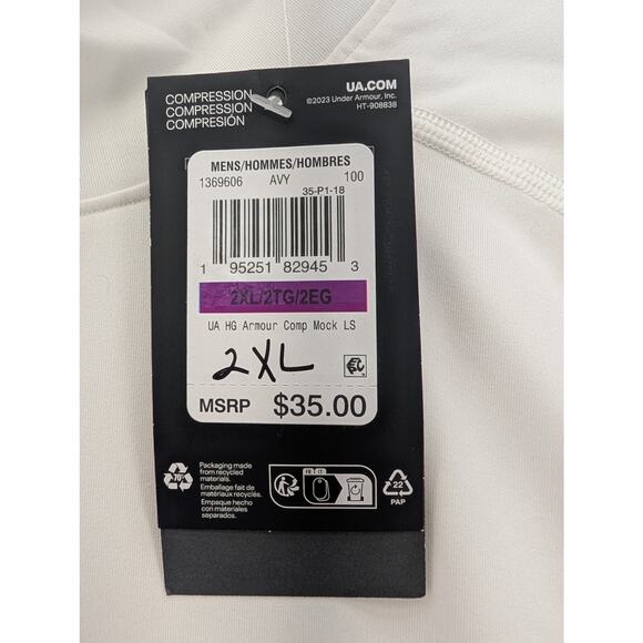 NWT Under Armour HeatGear Men's Compression Mock Long Sleeve in White size 2XL - Picture 5 of 7